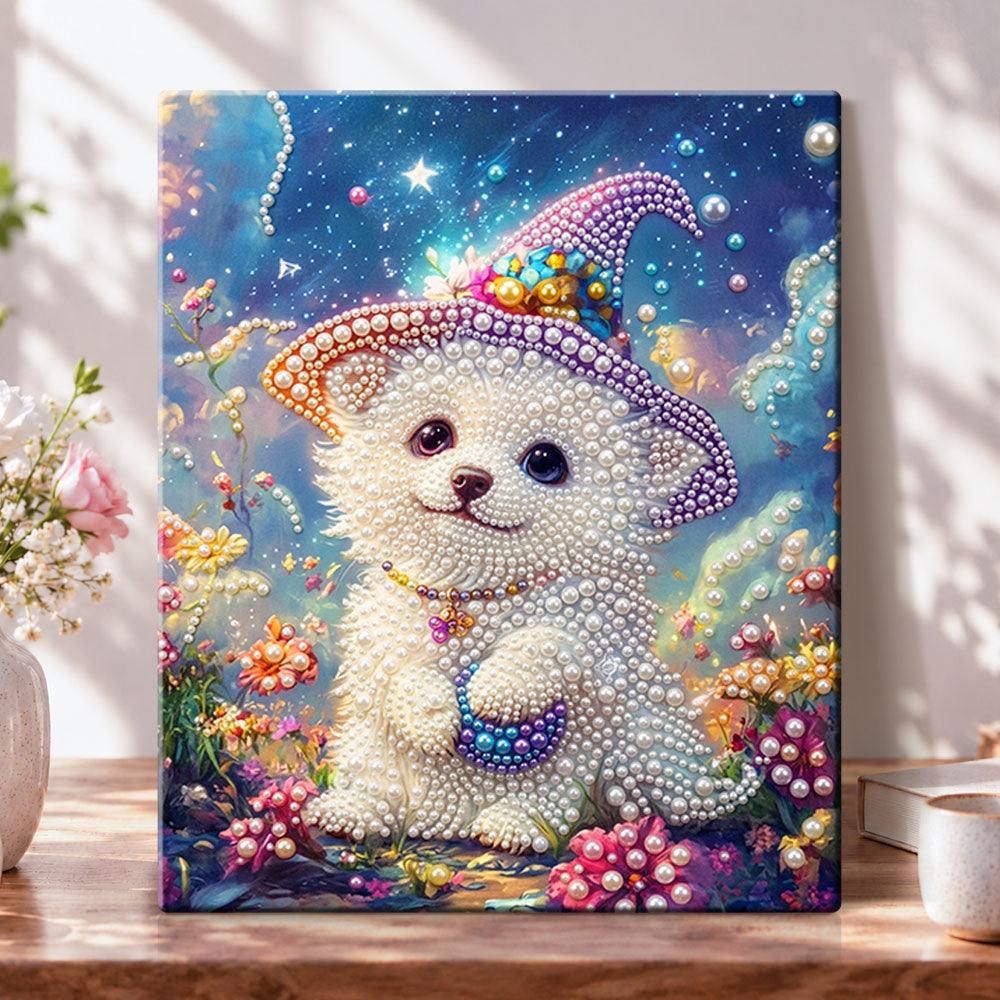 Starry magical pup pearl diamond painting kit for beginners