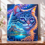 Starry mountain feline pearl diamond painting kit for beginners