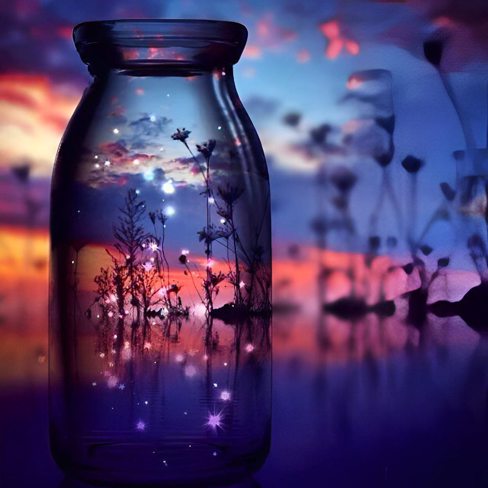 Starry night and wildflowers in a glass jar paint by numbers kit for beginners