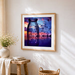 Starry night and wildflowers in a glass jar paint by numbers artwork displayed on wall as home decor