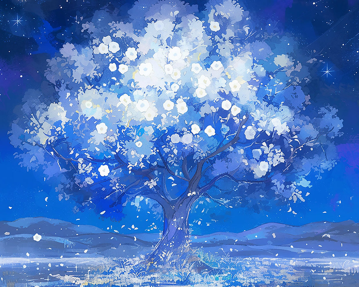 Starry night blossom tree cross stitch kit for beginners