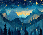 Starry night blue mountains paint by numbers kit for beginners
