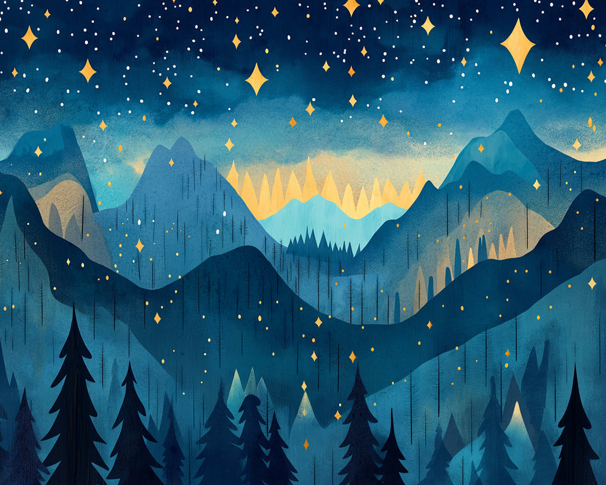 Starry night blue mountains paint by numbers kit for beginners