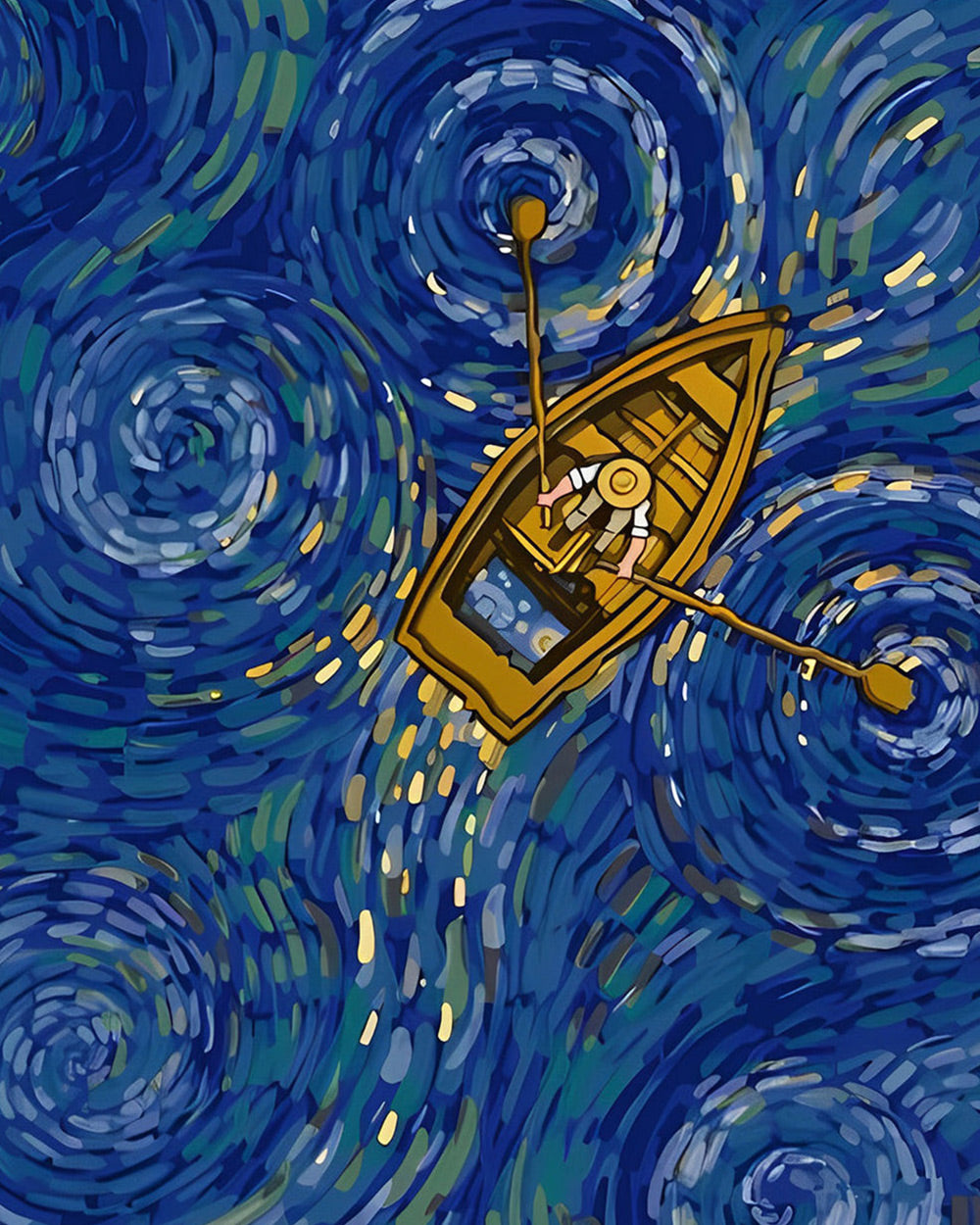 Starry night boat ride paint by numbers kit for beginners