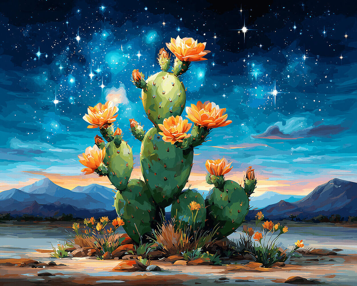 Starry night cactus cross stitch kit for beginners