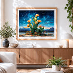 Finished starry night cactus paint by numbers artwork displayed as home decor