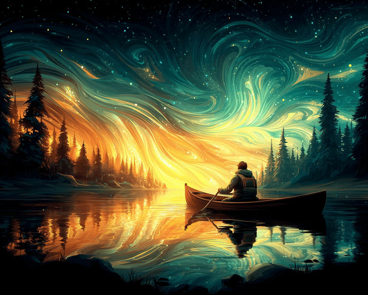 Starry night canoe cross stitch kit for beginners