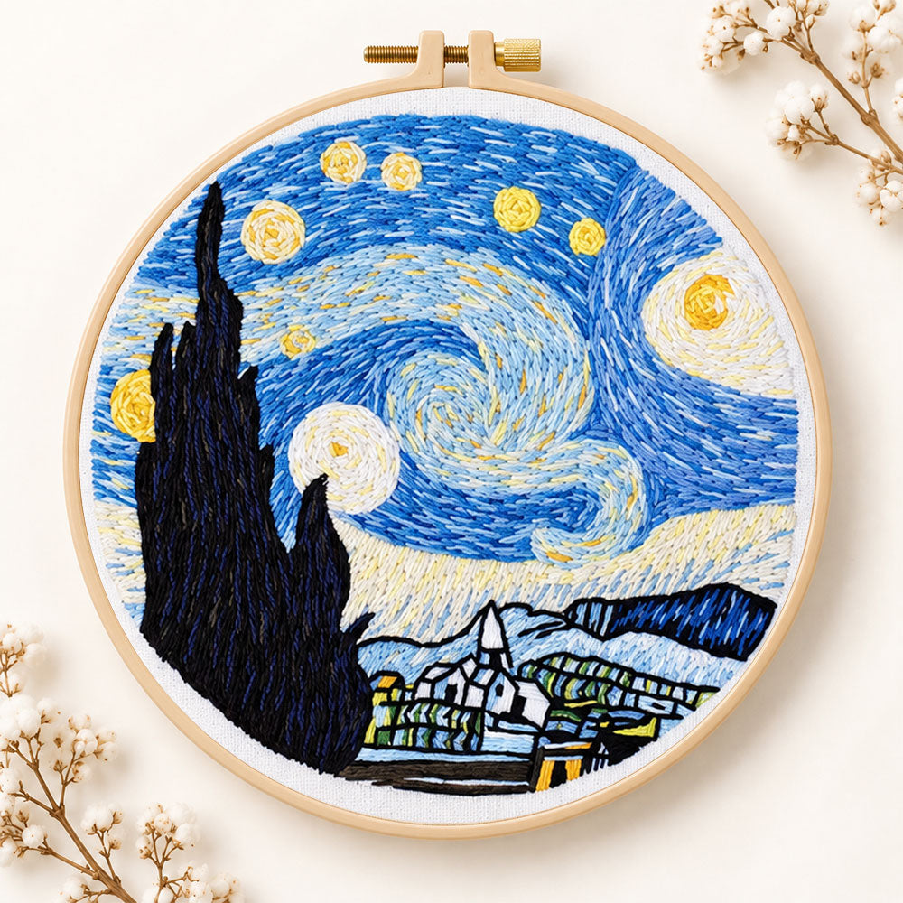 Starry night embroidery scene embroidery kit