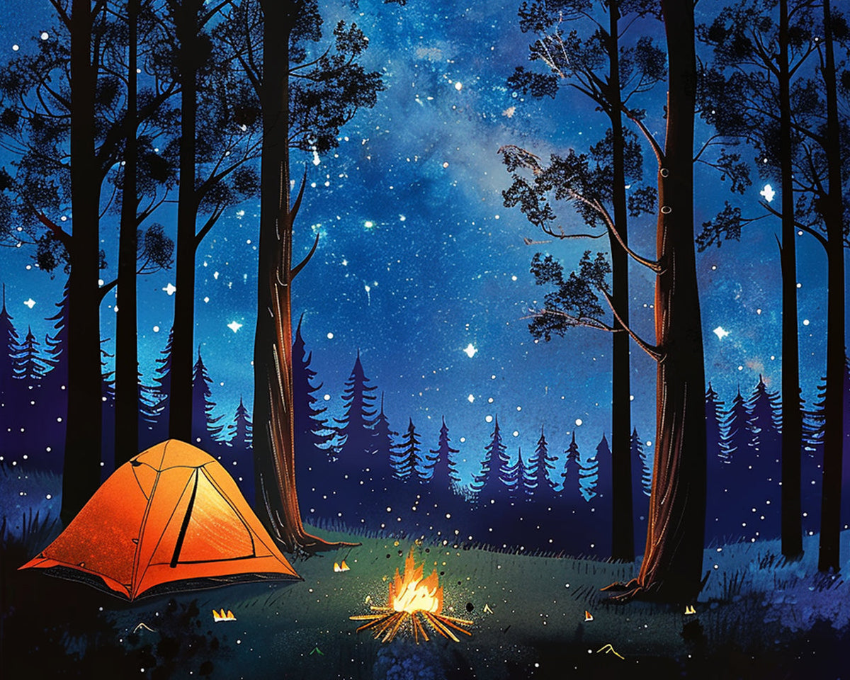 Starry night forest camping paint by numbers kit for beginners