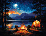 Starry night lakeside camping paint by numbers kit for beginners