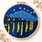 Starry night lakeside view embroidery kit