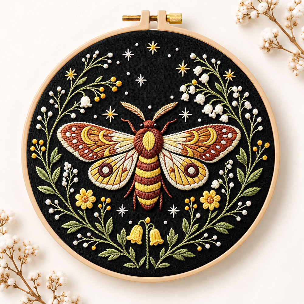 Starry night moth embroidery kit