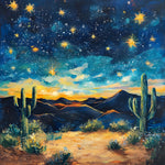 Starry night over a desert oasis cross stitch kit for beginners