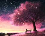 Starry night pink tree paint by numbers kit for beginners
