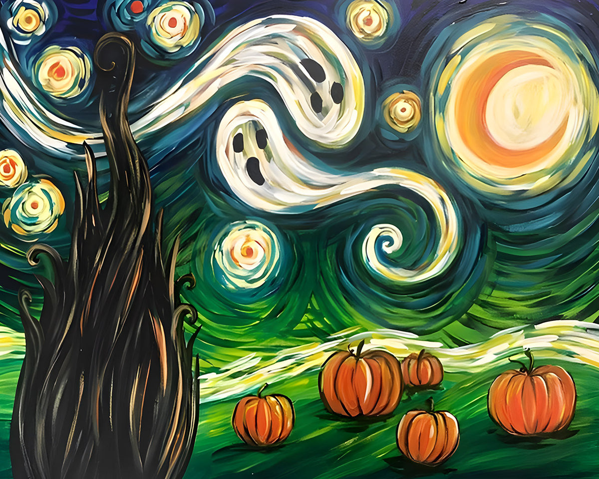 Starry night pumpkin patch cross stitch kit for beginners