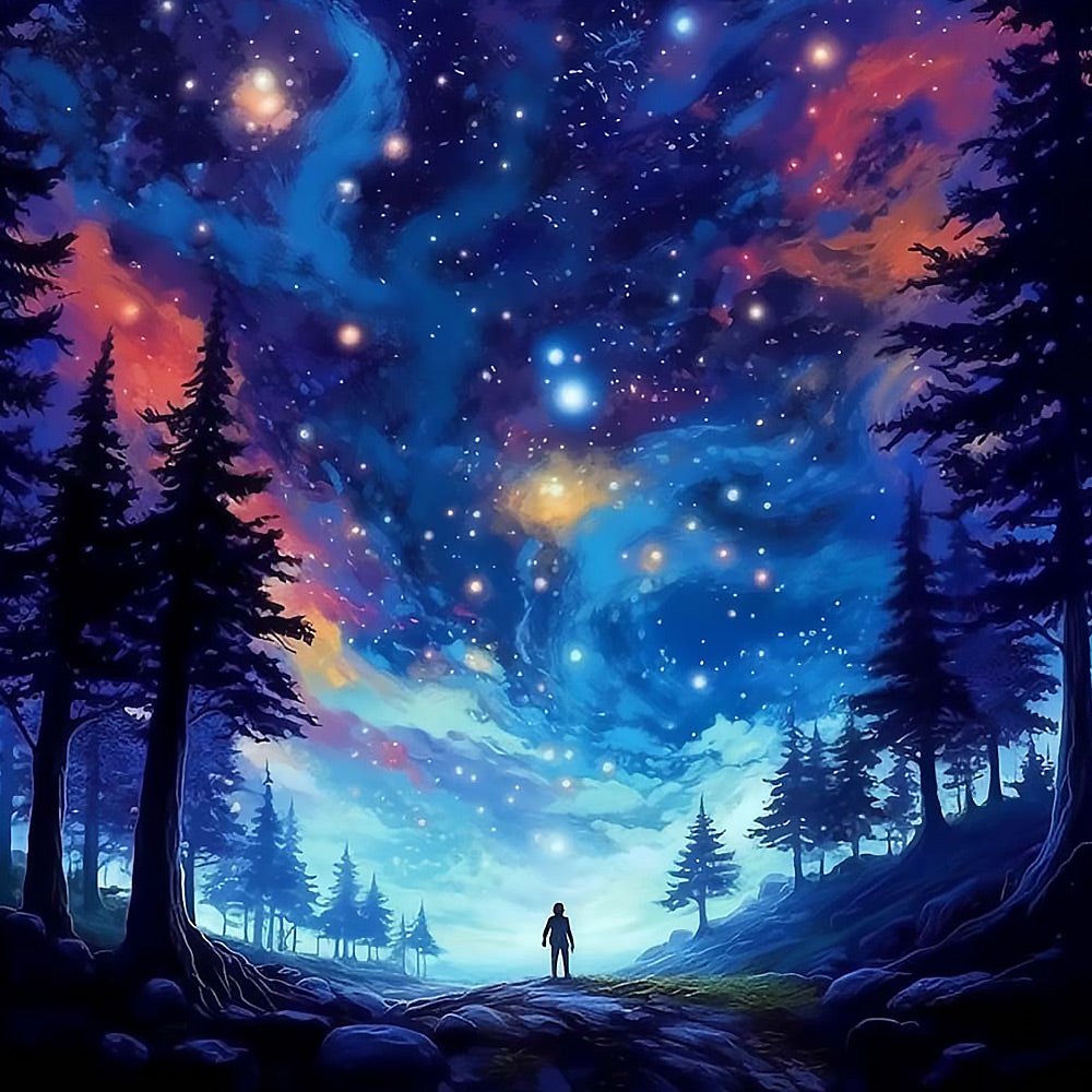 Starry night wanderer in the forest cross stitch kit for beginners