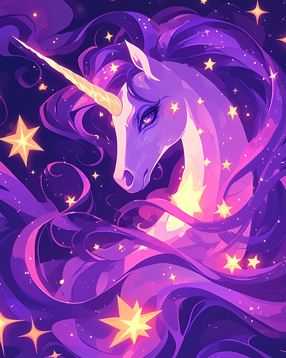 Starry purple unicorn paint by numbers kit for beginners
