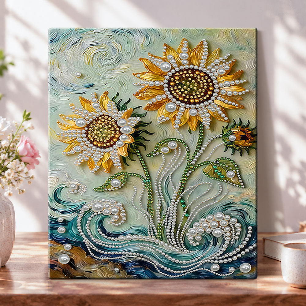 Starry sunflowers pearl diamond painting kit for beginners