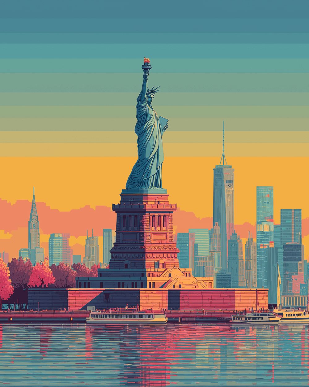 Statue of liberty and skyline cross stitch kit for beginners