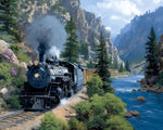 Steam train in canyon paint by numbers kit for beginners
