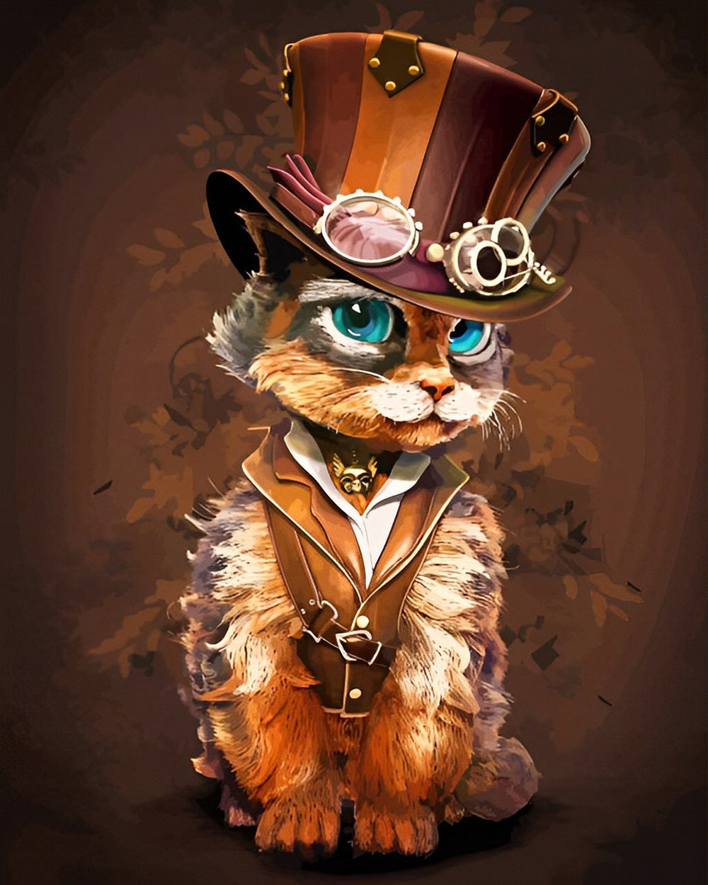 Steampunk cat cross stitch kit for beginners
