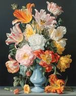 Still life with tulips and penoies cross stitch kit for beginners