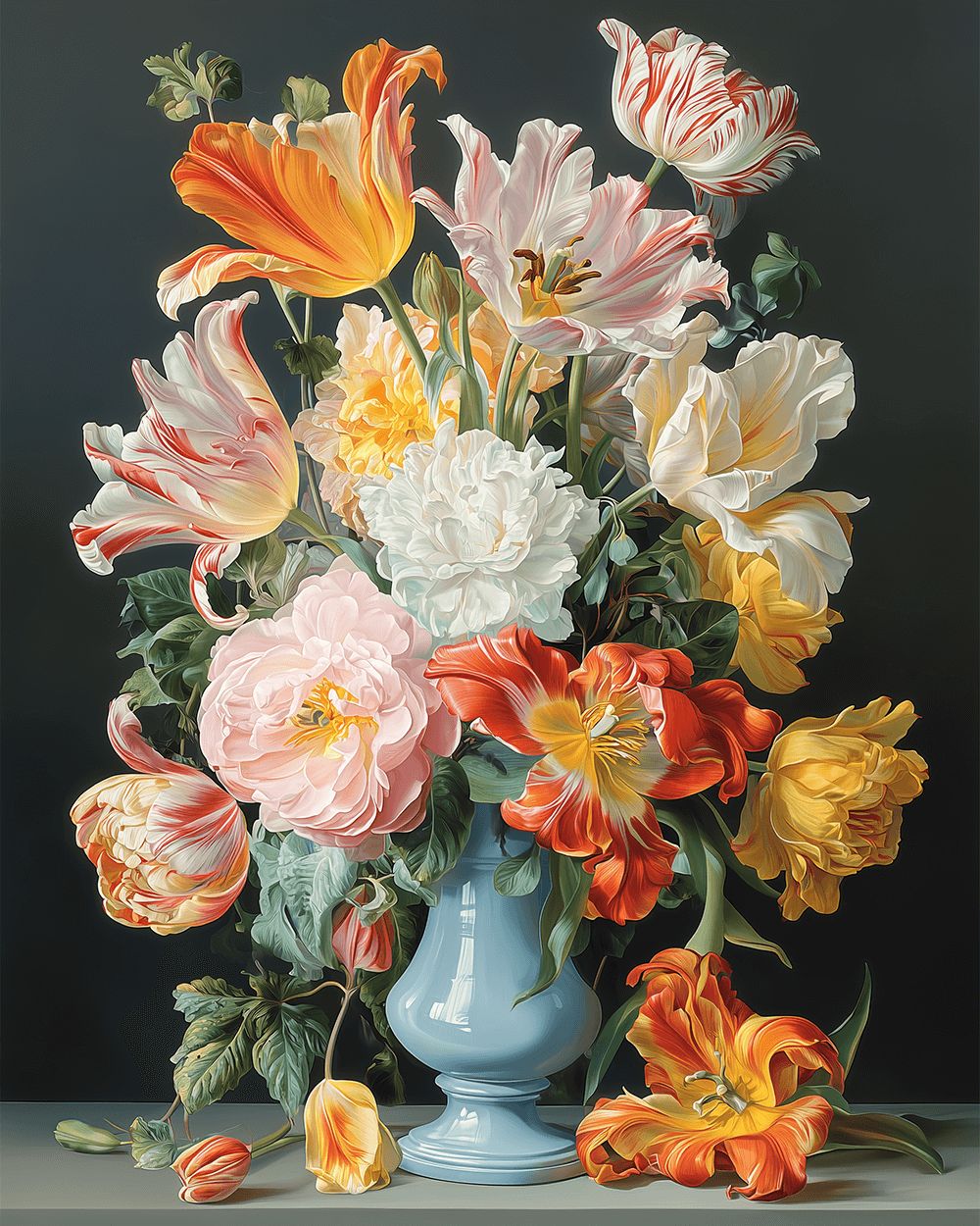 Still life with tulips and penoies cross stitch kit for beginners