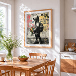 Street art boy with flowers cross stitch artwork displayed on wall as home decor