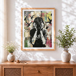Finished street art figure with hands on face cross stitch artwork displayed
