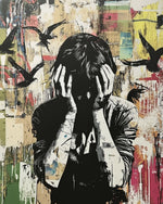 Street art figure with hands on face cross stitch kit for beginners