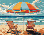 Striped beach umbrella and chairs cross stitch kit for beginners