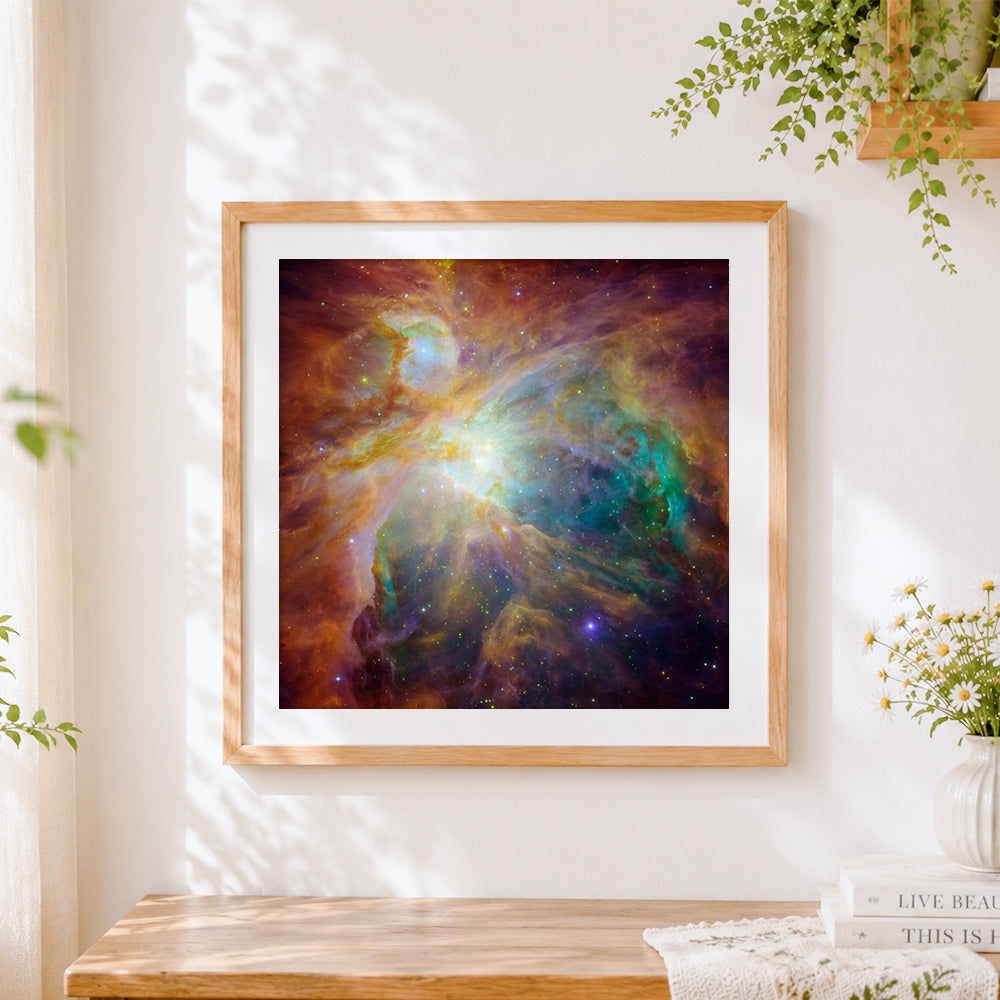 Finished stunning orion nebula deep space cross stitch artwork displayed