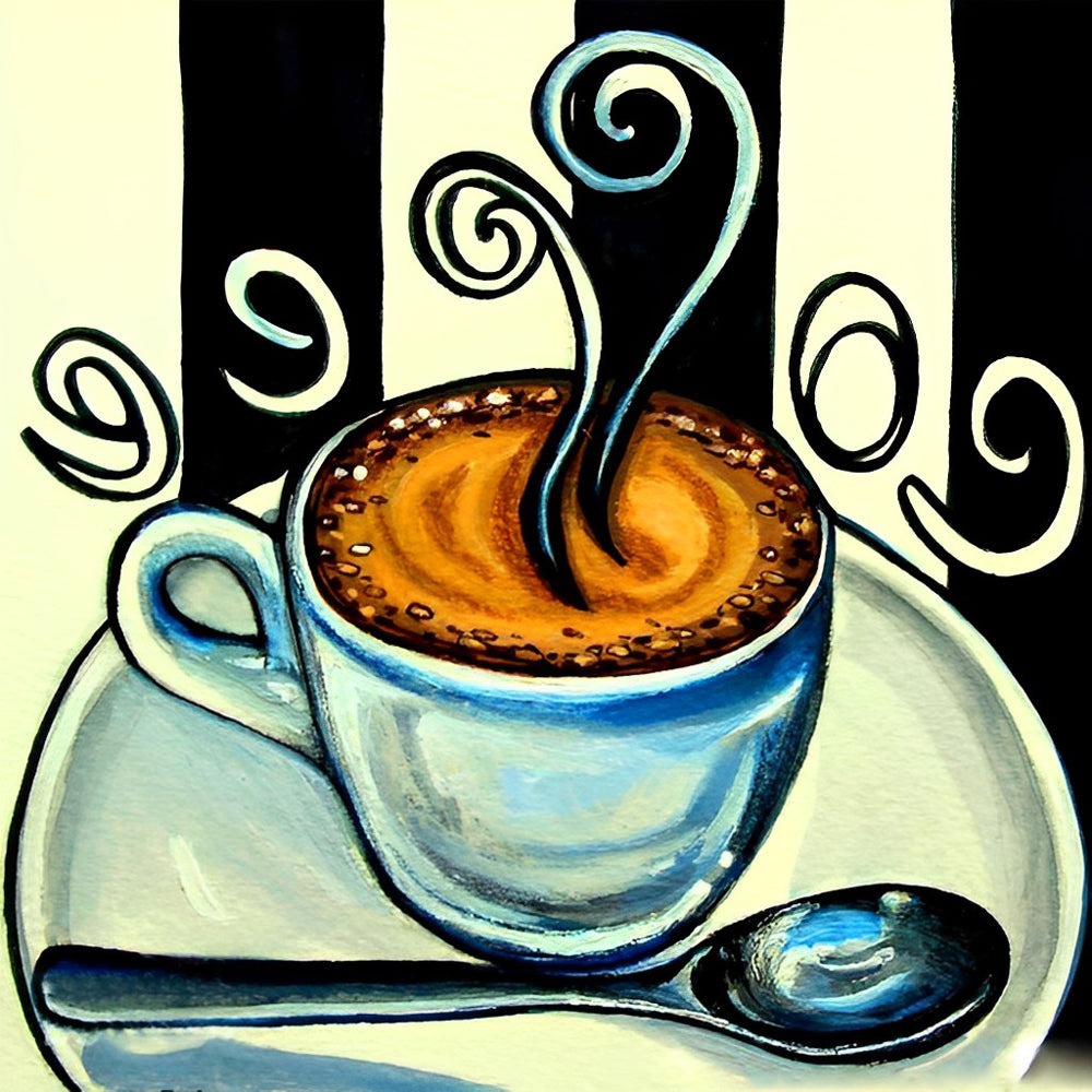 Stylised coffee cup and swirls illustration cross stitch kit for beginners