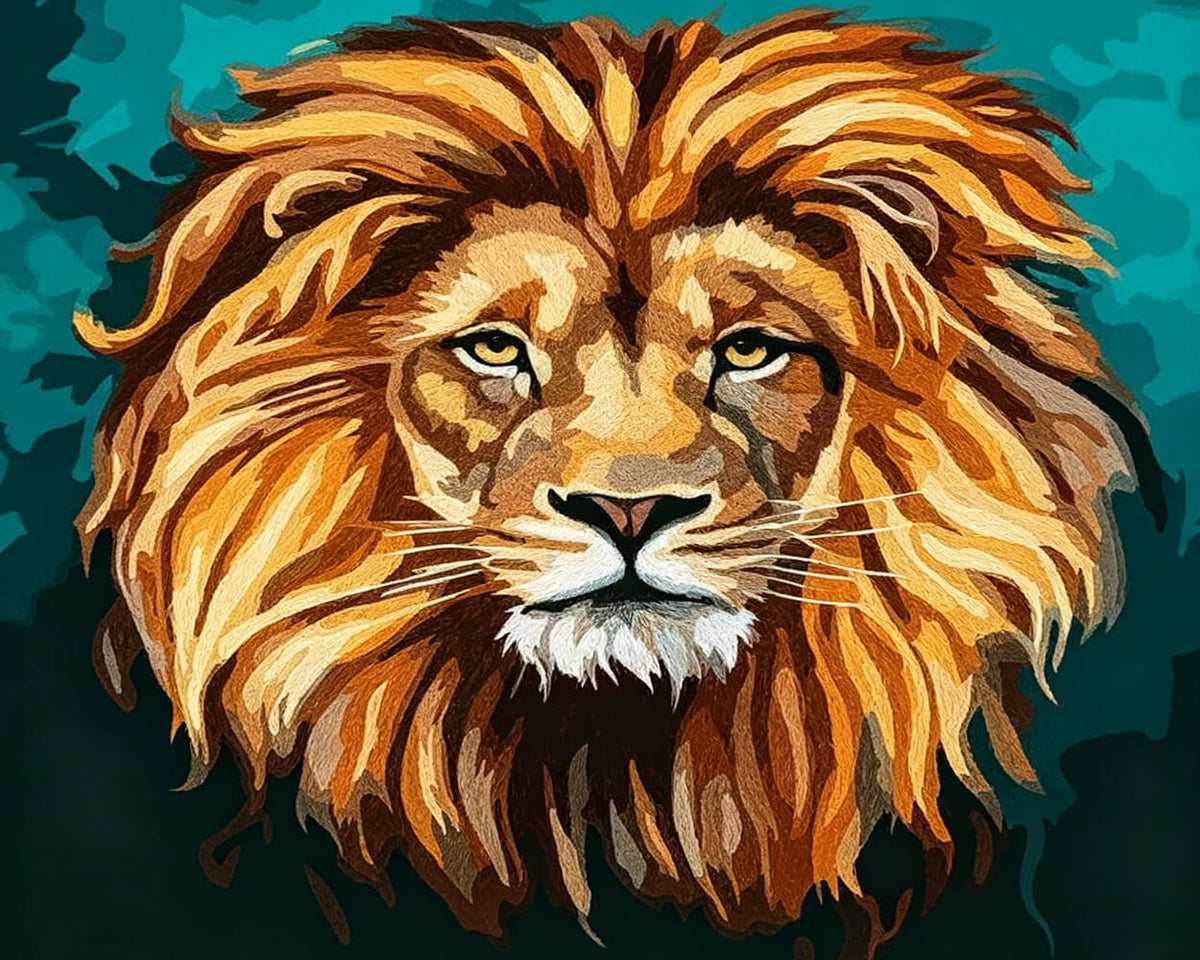 Stylised lion head cross stitch kit for beginners