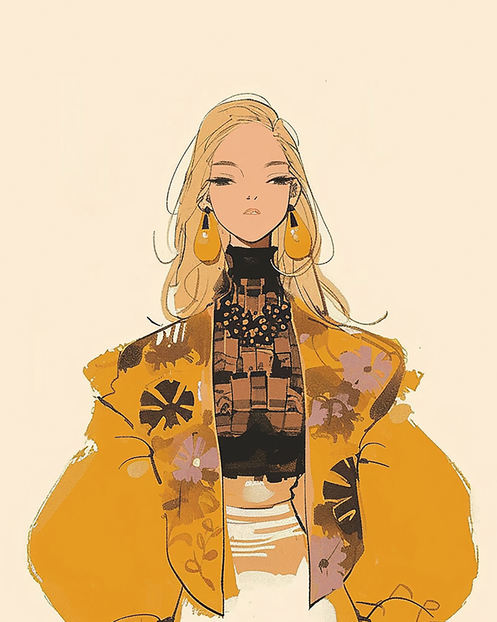 Stylish blonde woman in yellow coat cross stitch kit for beginners