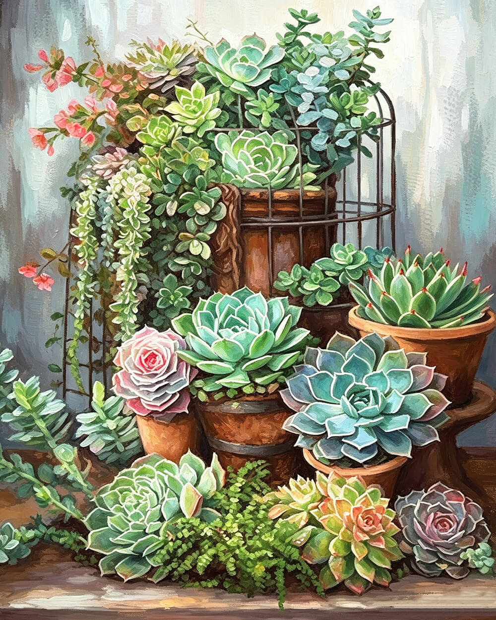 Succulents in terracotta pots cross stitch kit for beginners