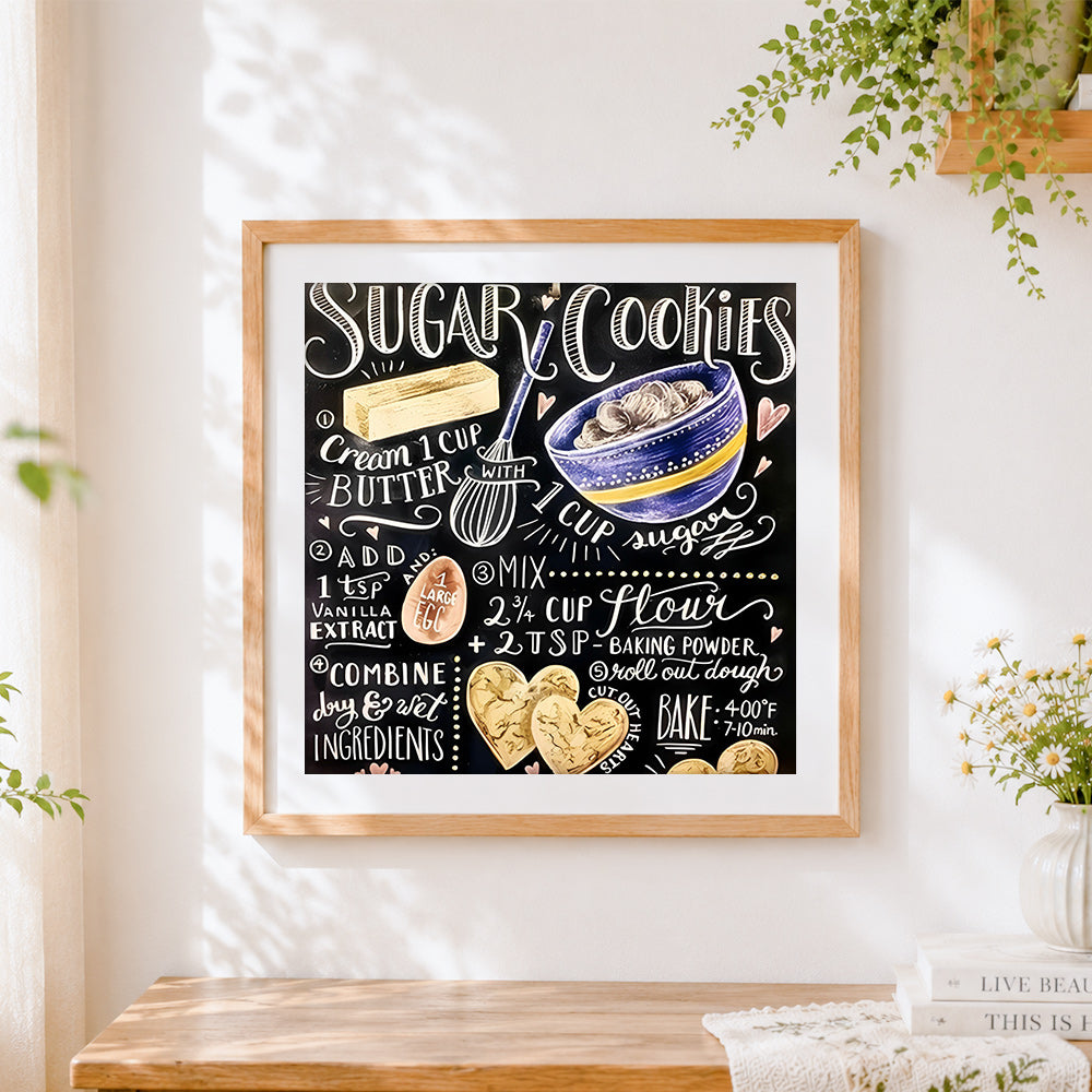 Finished sugar cookies recipe cross stitch artwork displayed