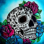 Sugar skull with red and blue roses cross stitch kit for beginners