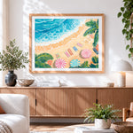Finished summer beach parasols paint by numbers artwork displayed as home decor