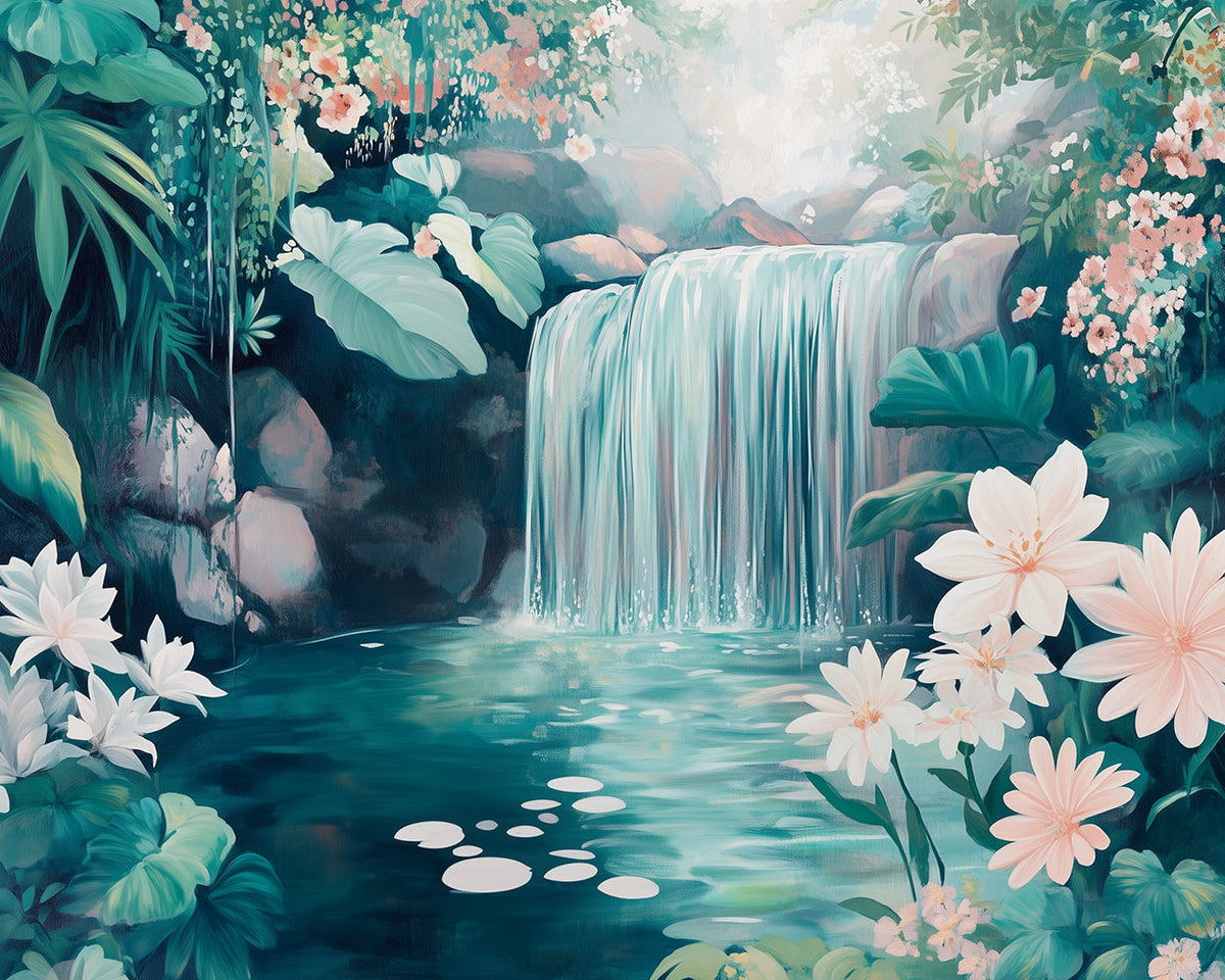 Summer waterfall and flowers paint by numbers kit for beginners