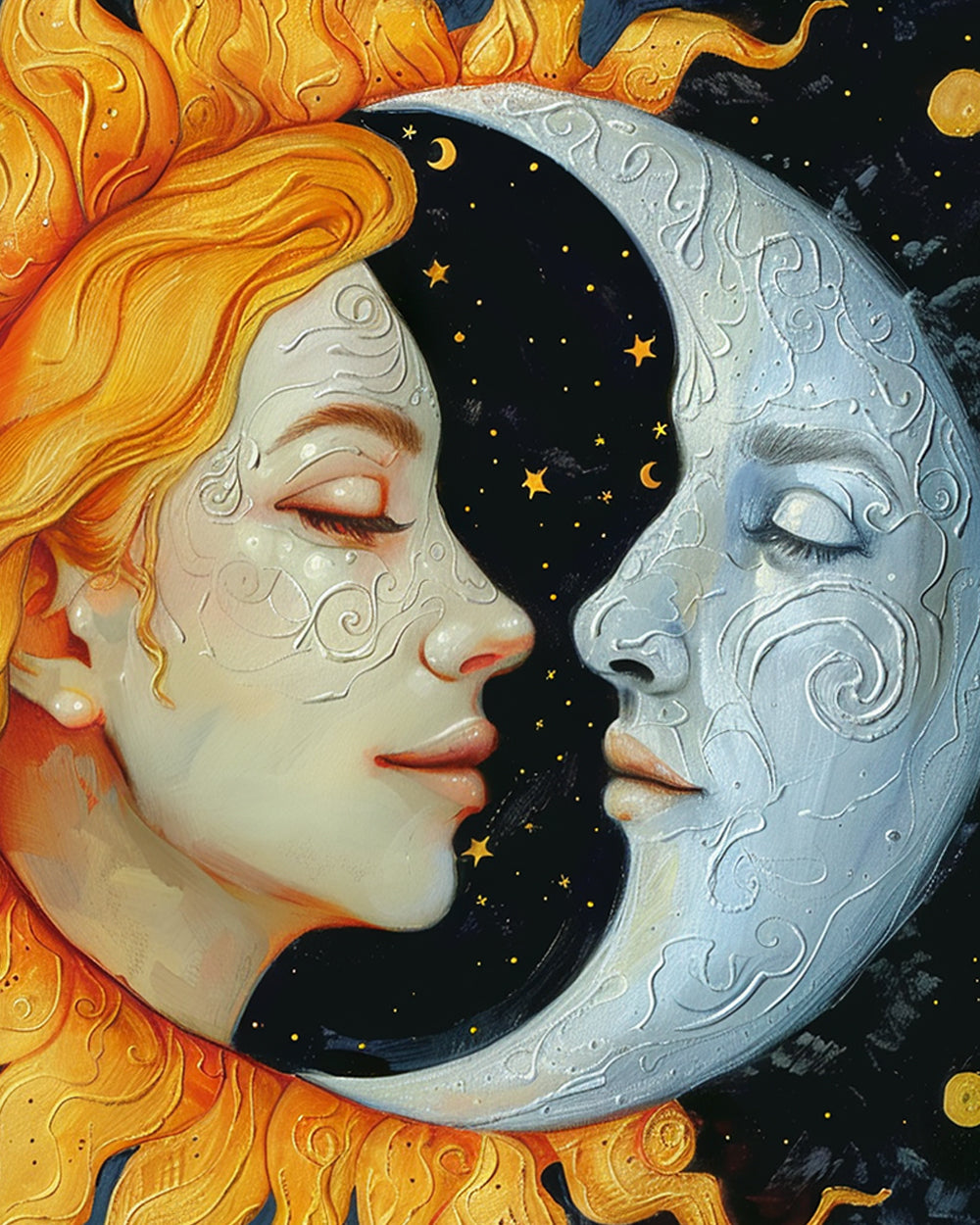 Sun and moon faces cross stitch kit for beginners