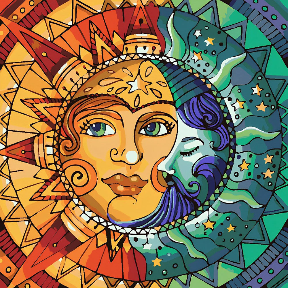 Sun and moon mandala paint by numbers kit for beginners