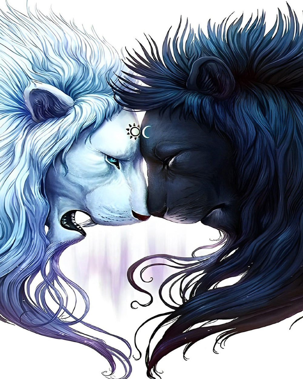 Sun and moon twin lions paint by numbers kit for beginners