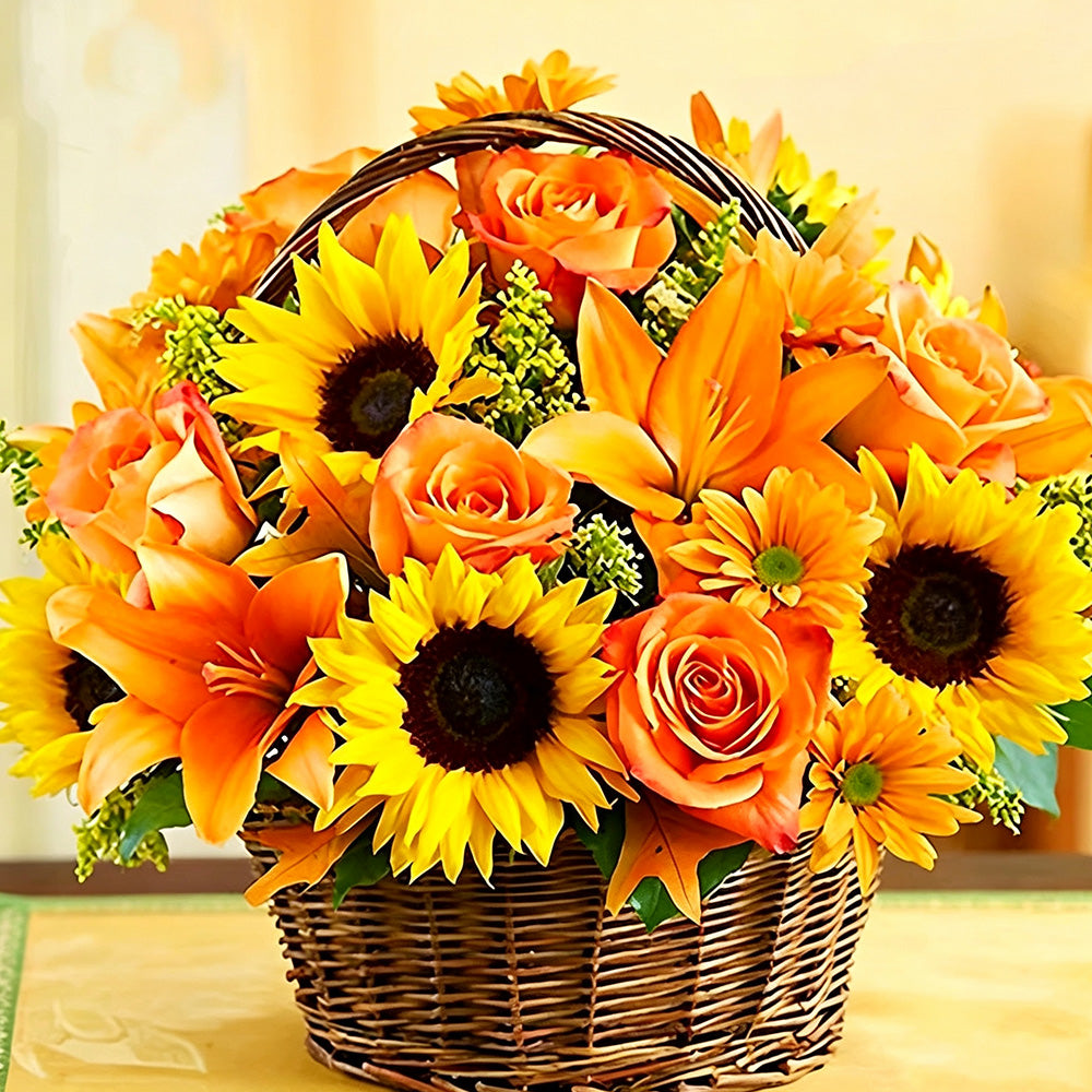 Sunflower and rose basket cross stitch kit for beginners