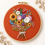 Sunflower bouquet on rust embroidery kit