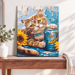 Finished sunflower feline vibes pearl diamond painting artwork displayed as home decor