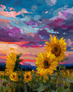 Sunflower field under purple sky cross stitch kit for beginners