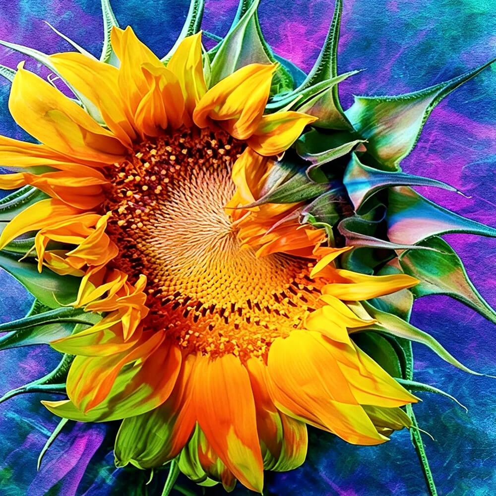 Sunflower on colourful abstract background cross stitch kit for beginners