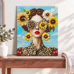 Finished sunflower pearled portrait pearl diamond painting artwork displayed as home decor