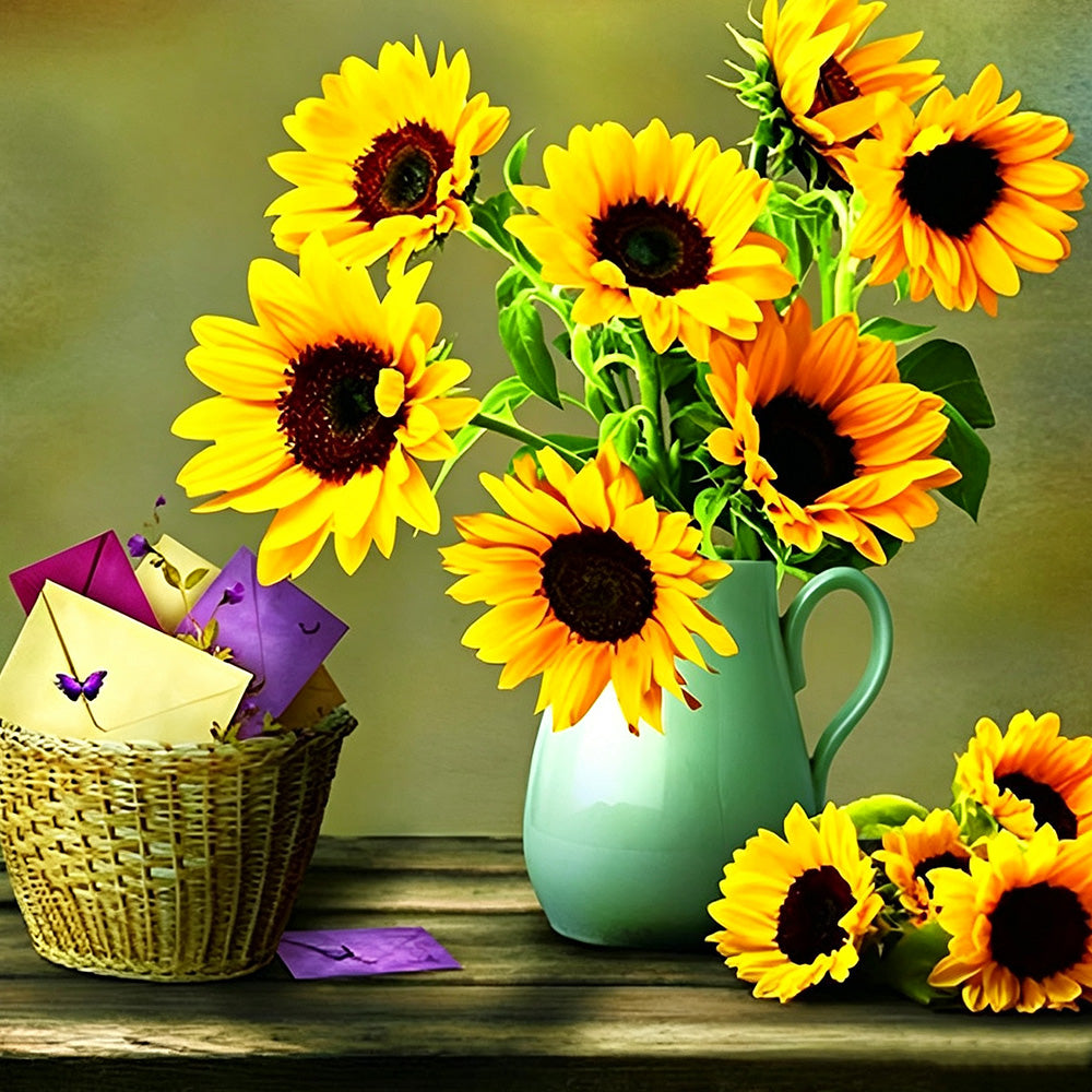 Sunflowers and envelopes cross stitch kit for beginners